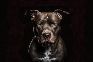 Pitbull dog portrait on black background. Neural network photo