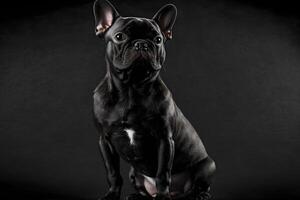 Portrait of dog french bulldog on black background. Neural network photo