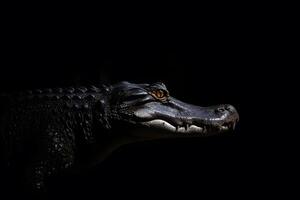 Close up view crocodile. Wild animal isolated on a black background. Neural network AI generated photo