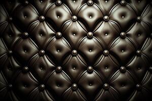 Close-up texture of furniture upholstery in fabric and leather with buttons, capitone style. . photo