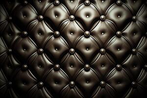 Close-up texture of furniture upholstery in fabric and leather with buttons, capitone style. . photo