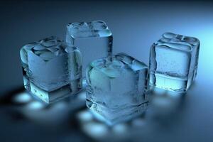 Close-up crystals of transparent ice cube isolated on white background. . photo