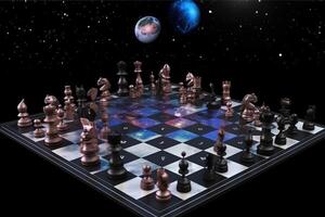 espacio tablero intelectual juego ajedrez. juego posiciones de cifras. ai generado. foto
