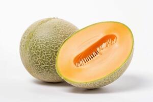 Fresh Cantaloupe Yubari King cut on a white background, macro. . photo