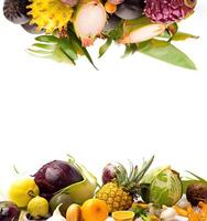 Assorted exotic tropical vegetables on white background isolate. Farm products for the store. . Header banner mockup with space. photo