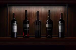 Collection of wines in the store of elite alcohol. Neural network photo