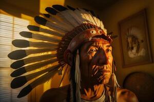 nativo americanos retrato de americanos indio hombre. neural red ai generado foto