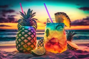 nice fresh exotic cocktails, served on the beach. Neural network photo