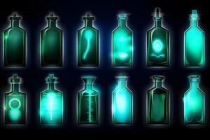 Set of magical potion bottles. Neural network art photo