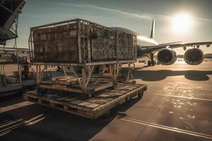 loading cargo outside cargo plane. Neural network photo