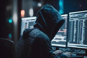 Dangerous Hooded Hacker Breaks into Government Data Servers and Infects Their System with a Virus. Neural network generated art photo