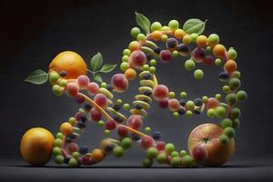 gmo comida y genéticamente modificado cultivos o diseñado agricultura conceptos Fruta y vegetales. neural red generado Arte foto