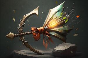 Fairytale weapon for shooting bow in fantasy style. Neural network photo