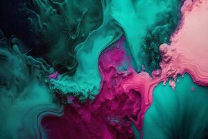 Abstract background mixing paint turquoise and pink. Neural network photo