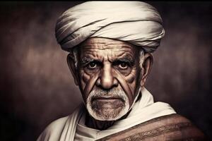 Portrait of a wise muslim old man. Neural network AI generated photo