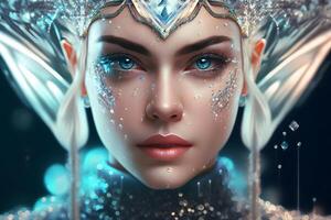 Portrait of a beautiful girl queen of diamonds fantasy dark goddess. Neural network AI generated photo