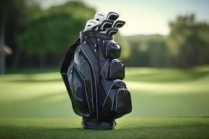 Golf clubs at a golf resort. Neural network art photo