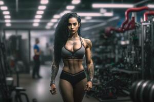 Fitness woman in training at the gym interior. Neural network Neural network photo