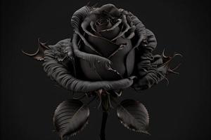 Black monochrome rose flower on deep dark background. blue and purple color tones. Neural network generated art photo