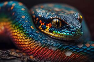 beautiful colorful snake, brazilian rainbow boa. Neural network photo
