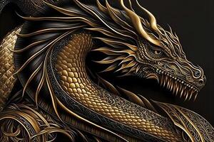 black gold chinese dragon. Neural network photo