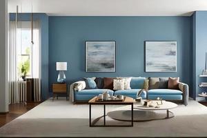 Contemporary Residential Living Room, Background Wall Color Powder Blue photo