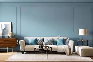 Contemporary Residential Living Room, Background Wall Color Powder Blue photo