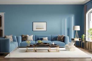 Contemporary Residential Living Room, Background Wall Color Powder Blue photo