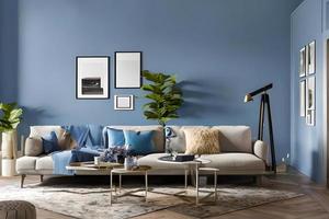 Contemporary Residential Living Room, Background Wall Color Powder Blue photo