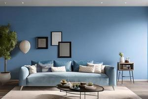 Contemporary Residential Living Room, Background Wall Color Powder Blue photo