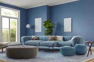 Contemporary Residential Living Room, Background Wall Color Powder Blue photo