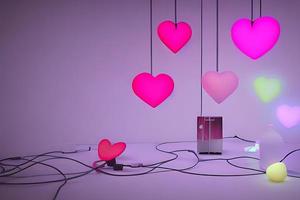 Lamps with glowing hearts, Background for valentine love photo