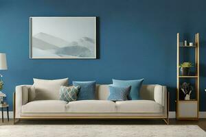 Contemporary Residential Living Room, Background Wall Color Powder Blue photo