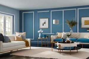 Contemporary Residential Living Room, Background Wall Color Powder Blue photo