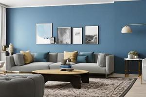 Contemporary Residential Living Room, Background Wall Color Powder Blue photo