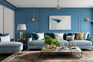 Contemporary Residential Living Room, Background Wall Color Powder Blue photo