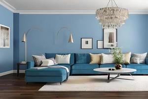 Contemporary Residential Living Room, Background Wall Color Powder Blue photo