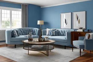 Contemporary Residential Living Room, Background Wall Color Powder Blue photo