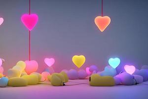 Lamps with glowing hearts, Background for valentine love with Character Cartoon photo