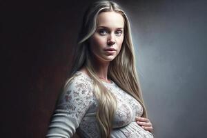 Pregnant woman, portrait of a pregnant woman in a dress. photo