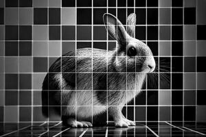 Rabbit in black and white squares. photo