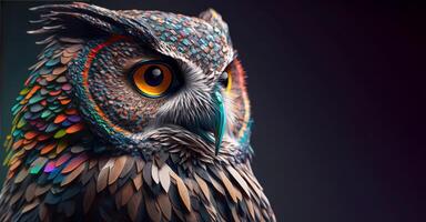 Abstract animal Owl portrait with colorful double exposure paint with . photo