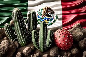 mexicano bandera, agave cactus en contra el antecedentes de el nacional bandera. generativo ai foto