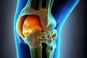 Knee meniscus, knee injury. Black background. photo