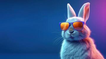 Rabbit in sunglasses. Pop art style bunny banner with copy space. photo