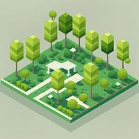 Isometric city park with green trees and pavilion photo