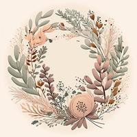 Wildflower wreath on pink background, design for cards photo