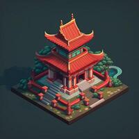 Cartoon East Asian pagoda. Game design isometry. photo