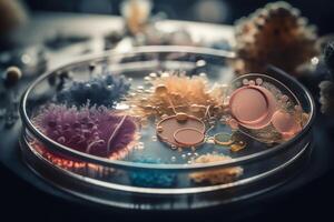 Closeup of bacteria and viruses in petri dish. photo