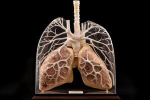 Human lung model depicting illness, cancer, and disease. photo